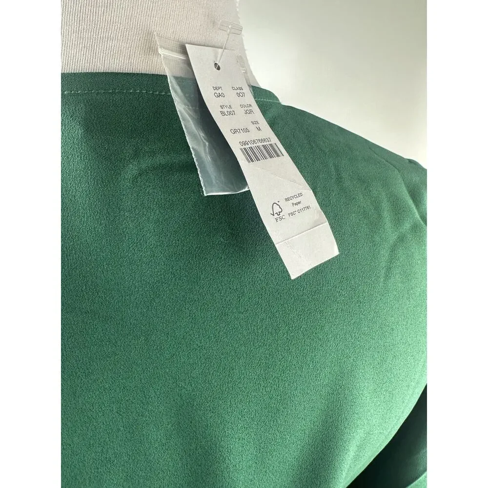 J. Crew Puff Sleeve Satin Back Crepe Top Emerald Green Blouse M NEW Office Chic